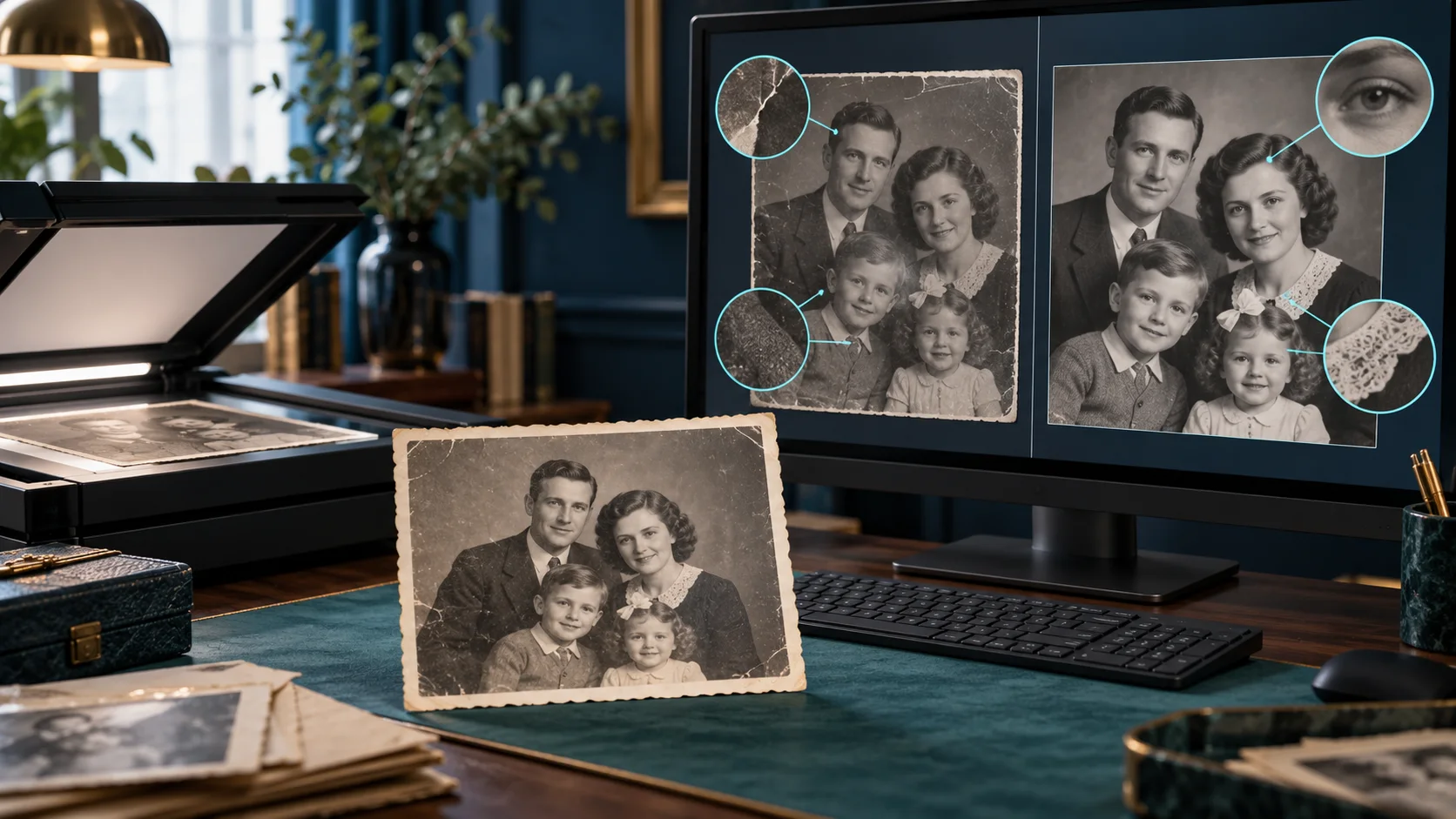 Comparación entre una fotografía antigua y su versión restaurada con inteligencia artificial para revisar la fidelidad de los detalles
